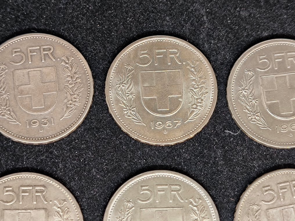 Zwitserland. Lot of 9 coins: 1/2 & 5 Francs 1904/1969  (Zonder minimumprijs) #2.1