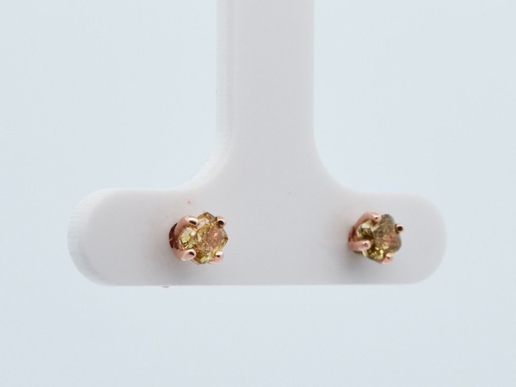 没有保留价 - 耳环 - 14K包金 玫瑰金 -  0.85ct. tw. 钻石 (天然色彩的) #1.0