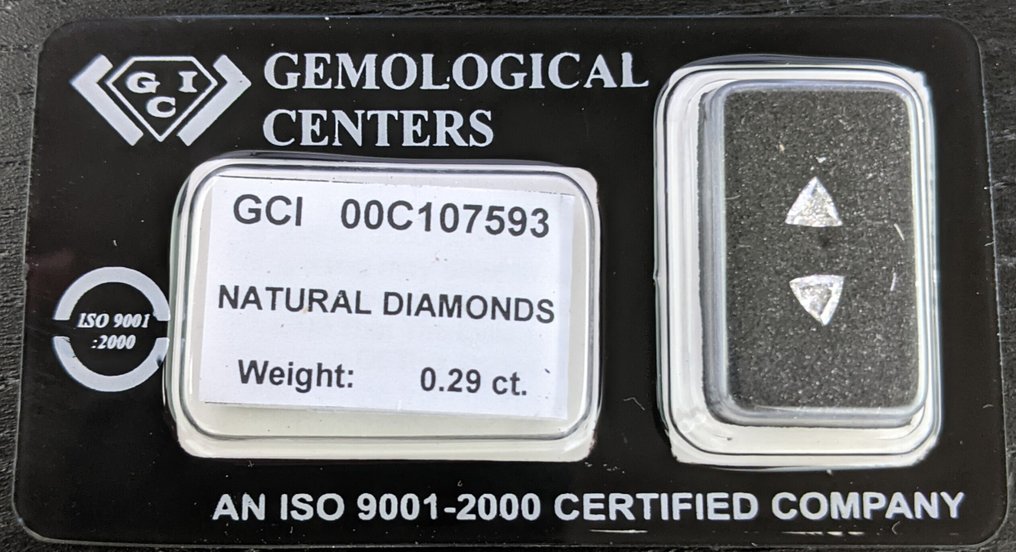 没有保留价 - 2 pcs 钻石  (天然)  - 0.29 ct - 三角形 - D (无色), E - VS2 轻微内含二级, SI1 微内含一级 - 以色列宝石中心（G.C.I.） #2.1