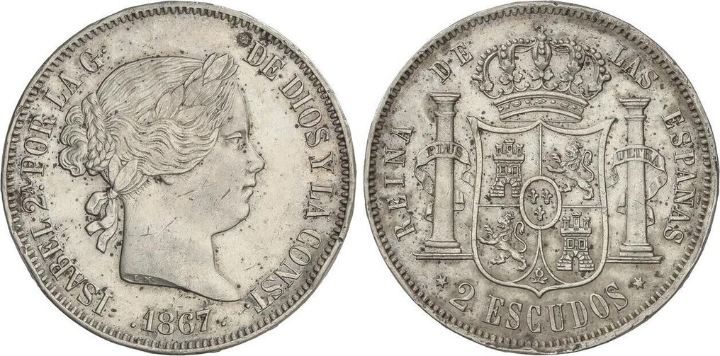 Ισπανία. Isabel II. 2 Escudos 1867 Madrid #1.0