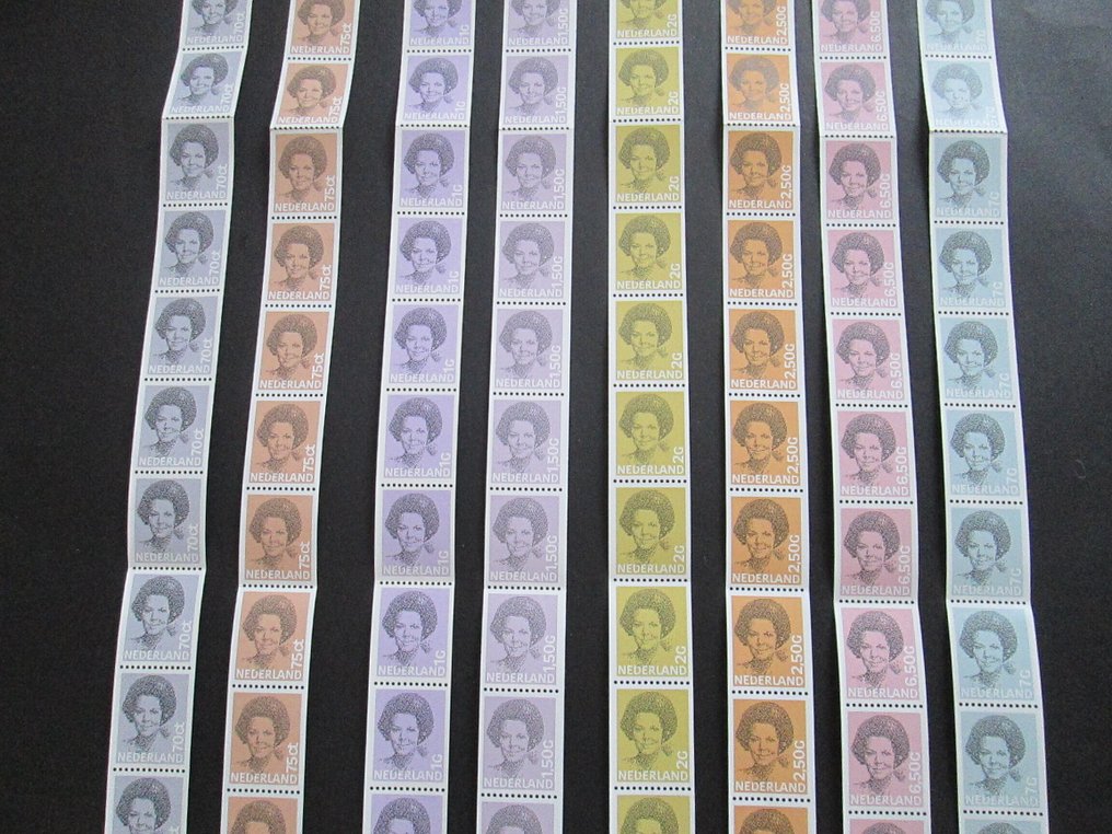 Netherlands  - Rolzegels Beatrix (in black), complete series in strips of 20. #2.1