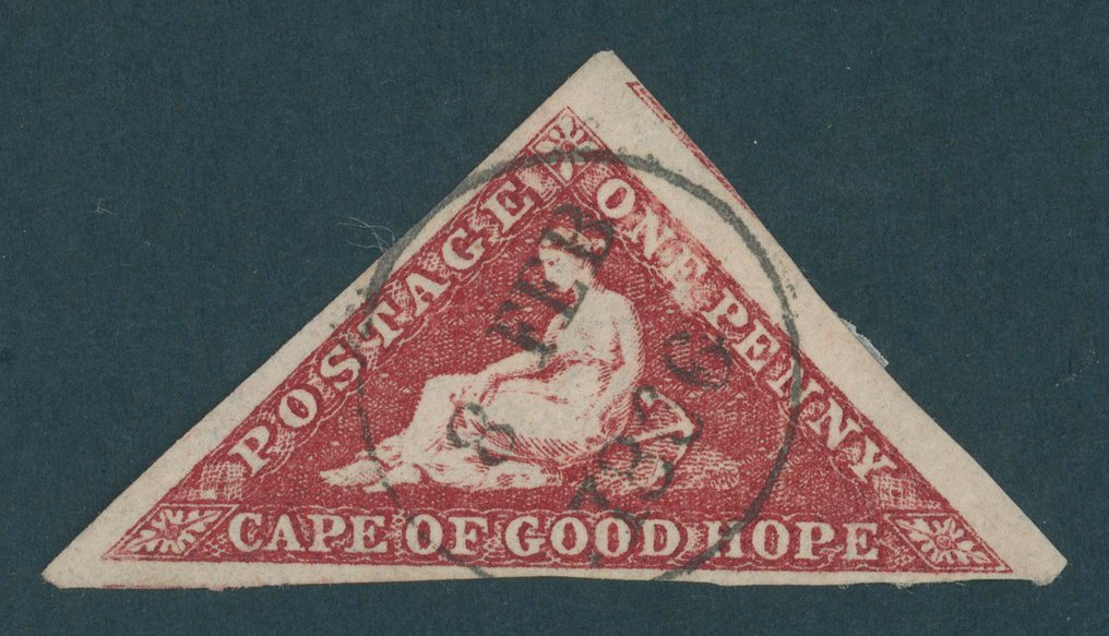 British Commonwealth - Hyvän toivon kappe 1853 - British Commonwealth - sehr breitrandige 1 P mattbräunlichrot auf weißem Papier mit seltenem Stempel Mi.Nr. 1y b #1.0