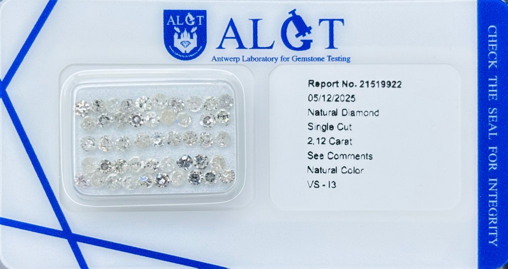 Utan reservationspris - 47 pcs Diamant  (Natural)  - 2.12 ct - Rund - H, N (tonad) - VS2, I3 - Antwerp Laboratory for Gemstone Testing (ALGT) #1.0