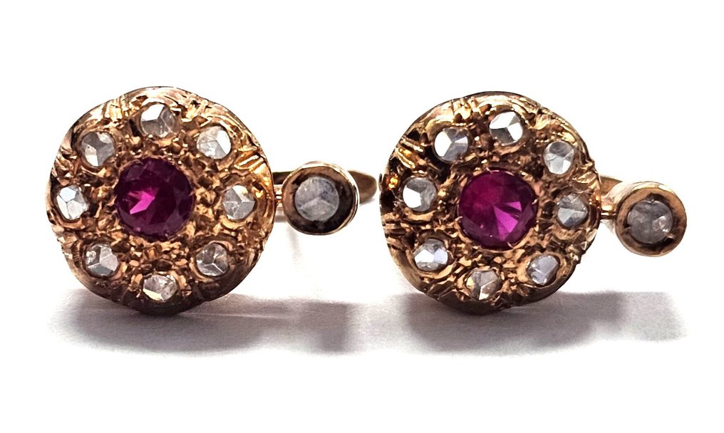 χωρίς τιμή ασφαλείας - Σκουλαρίκια - 9 kt. Ροζ χρυσό, Ασημί Ρουμπίνι - Διαμάντι #1.0