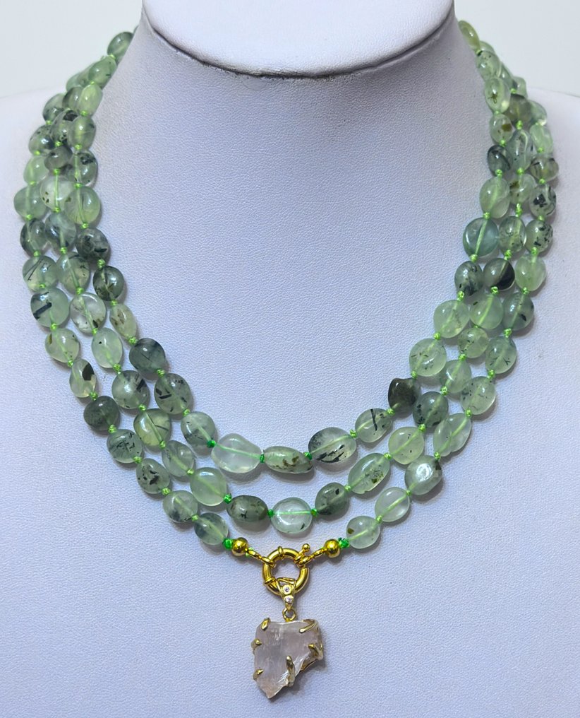 天然金红石和玫瑰石英 / 高品质 / AAA - 项链 - Con cierra de Plata 925 #1.0