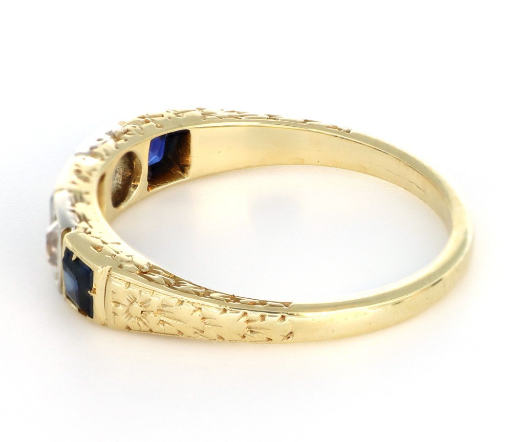 χωρίς τιμή ασφαλείας - Δαχτυλίδι - 18 καράτια Κίτρινο χρυσό -  0.25ct. tw. Ζαφείρι - Διαμάντι #2.1