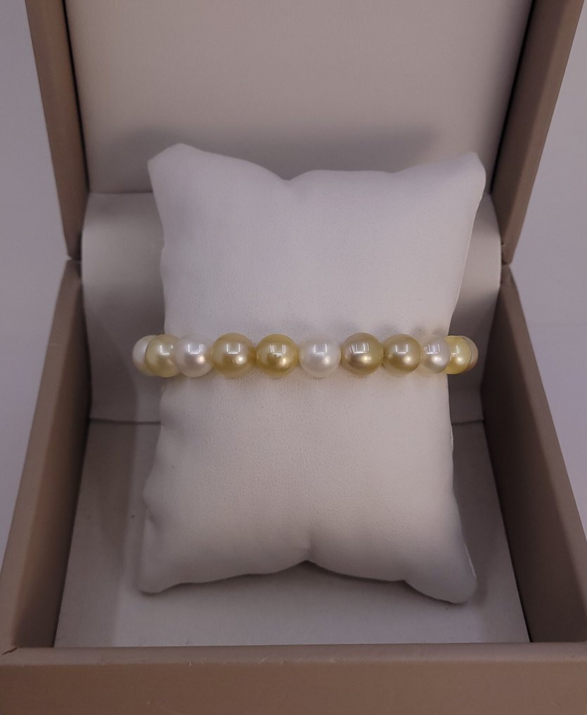 Bracciale Perle delle Malesie del Sud dorate e bianche - 8x9mm #3.2