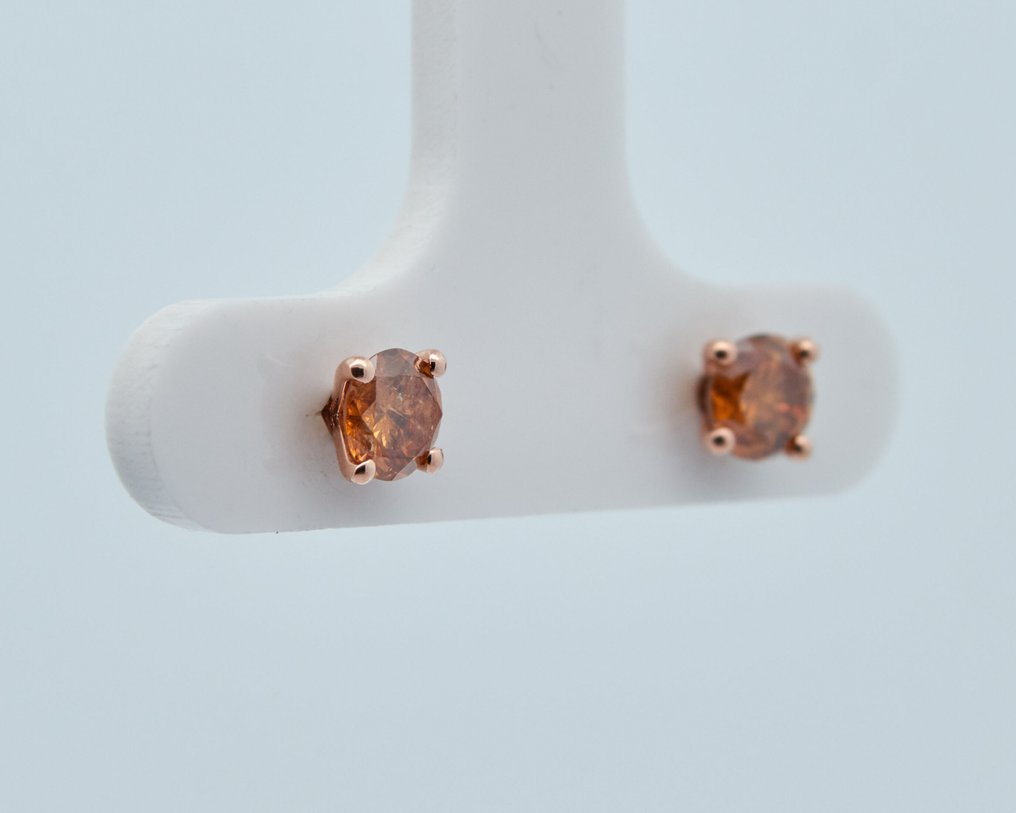 没有保留价 - 耳环 - 14K包金 玫瑰金 -  0.60ct. tw. 钻石 (经彩色处理) #1.0