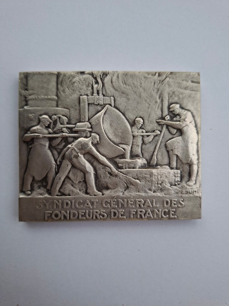 Edouard Pierre Blin - E. Blin - Γλυπτό, Aux Collaborateurs - 5.6 cm - Μέταλλο, Επάργυρο #1.0