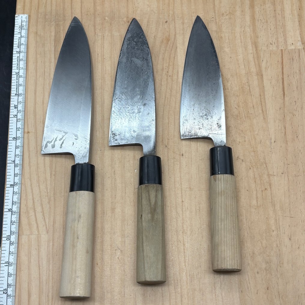 Damaged Japanese Deba knives set CA218 - Μαχαίρι κουζίνας - Χάλυβας άνθρακα - Ιαπωνία #4.3