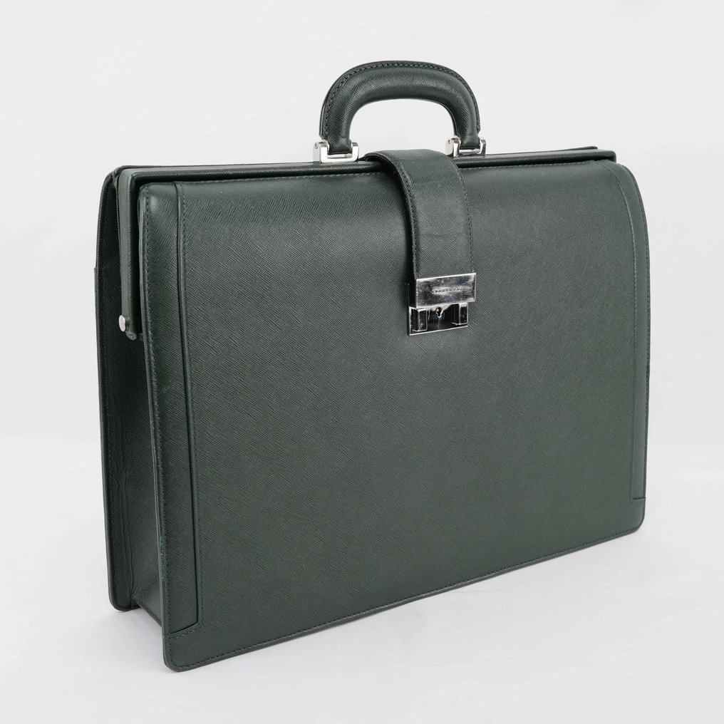 Burberry - Structured Saffiano Leather Briefcase – Dark Green, Classic Doctor Style Design, Silver-Tone Lock - Handbag #1.0