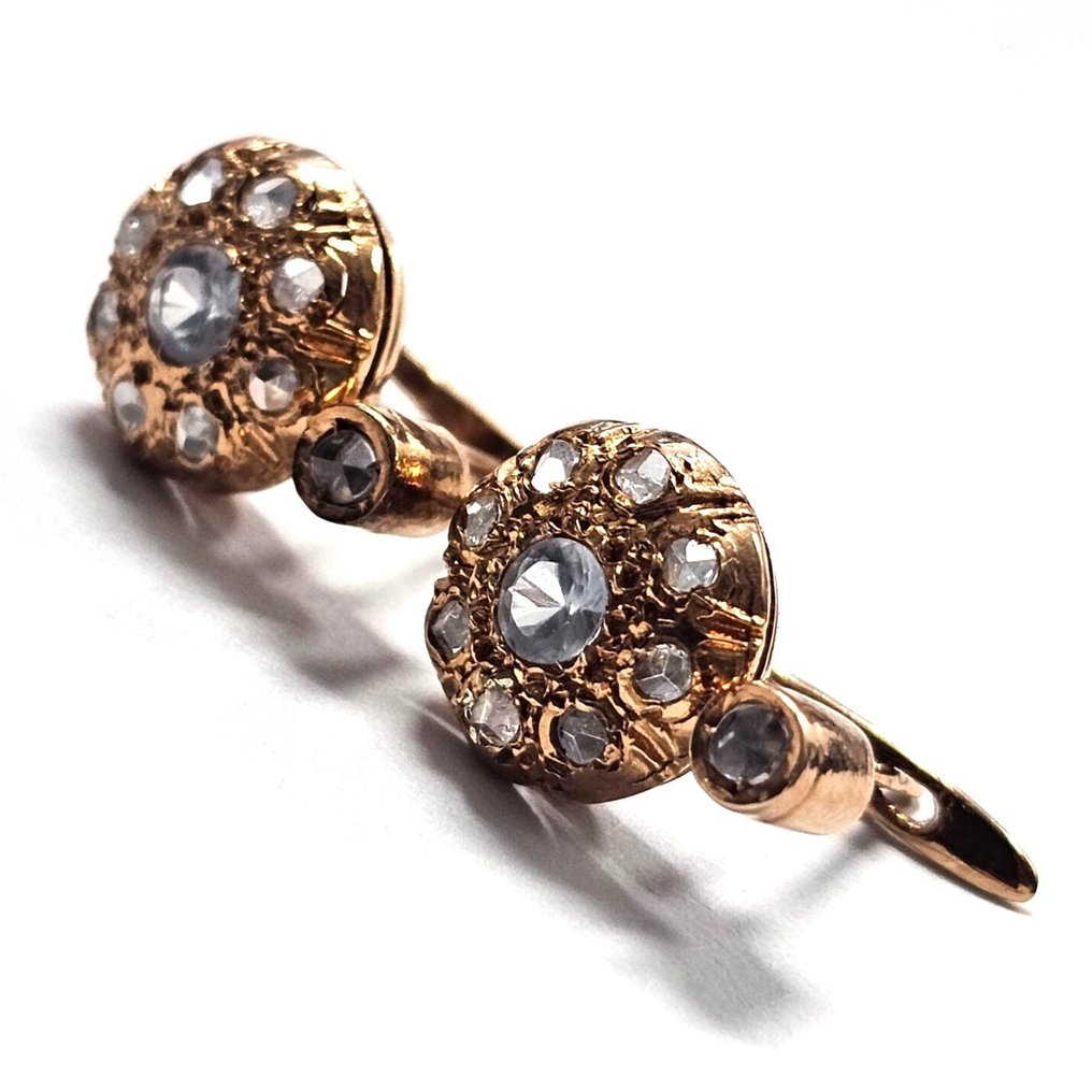 没有保留价 - 耳环 - 9 kt. 玫瑰金, 银 黄宝石 - 钻石 #2.1