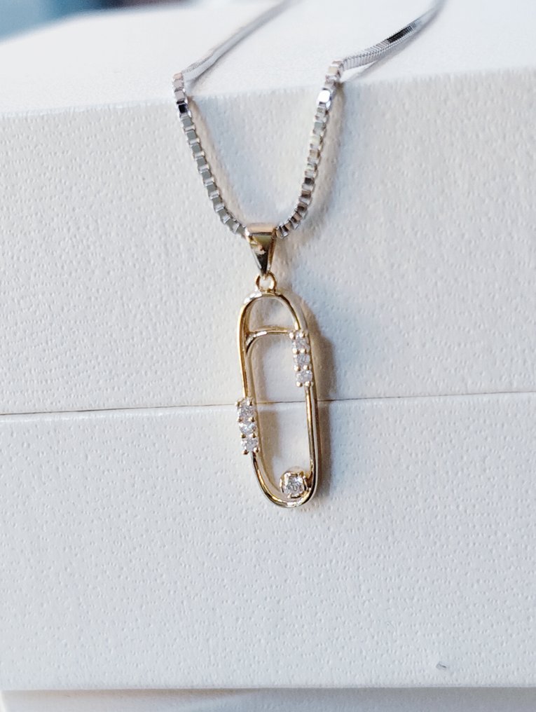 χωρίς τιμή ασφαλείας - Κολιέ με μενταγιόν - 18 καράτια Πλατίνα, Κίτρινο χρυσό - 0.05ct. tw. Διαμάντι (Φυσικό) #3.2