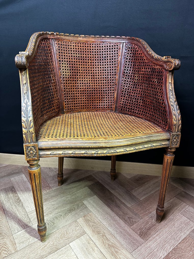 扶手椅子 - 果木雕刻 - 路易十六 - 已修复 - 藤编扶手椅 #2.1