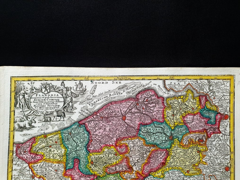 Ευρώπη - Ολλανδία / Βέλγιο / Αμβέρσα / Βρυξέλλες / Άμστερνταμ / Μπριζ; Matthaus Seutter / C. Lotter - Flandria Maximus et Pulcherrimus Europae Comitatus - 1721-1750 #2.1