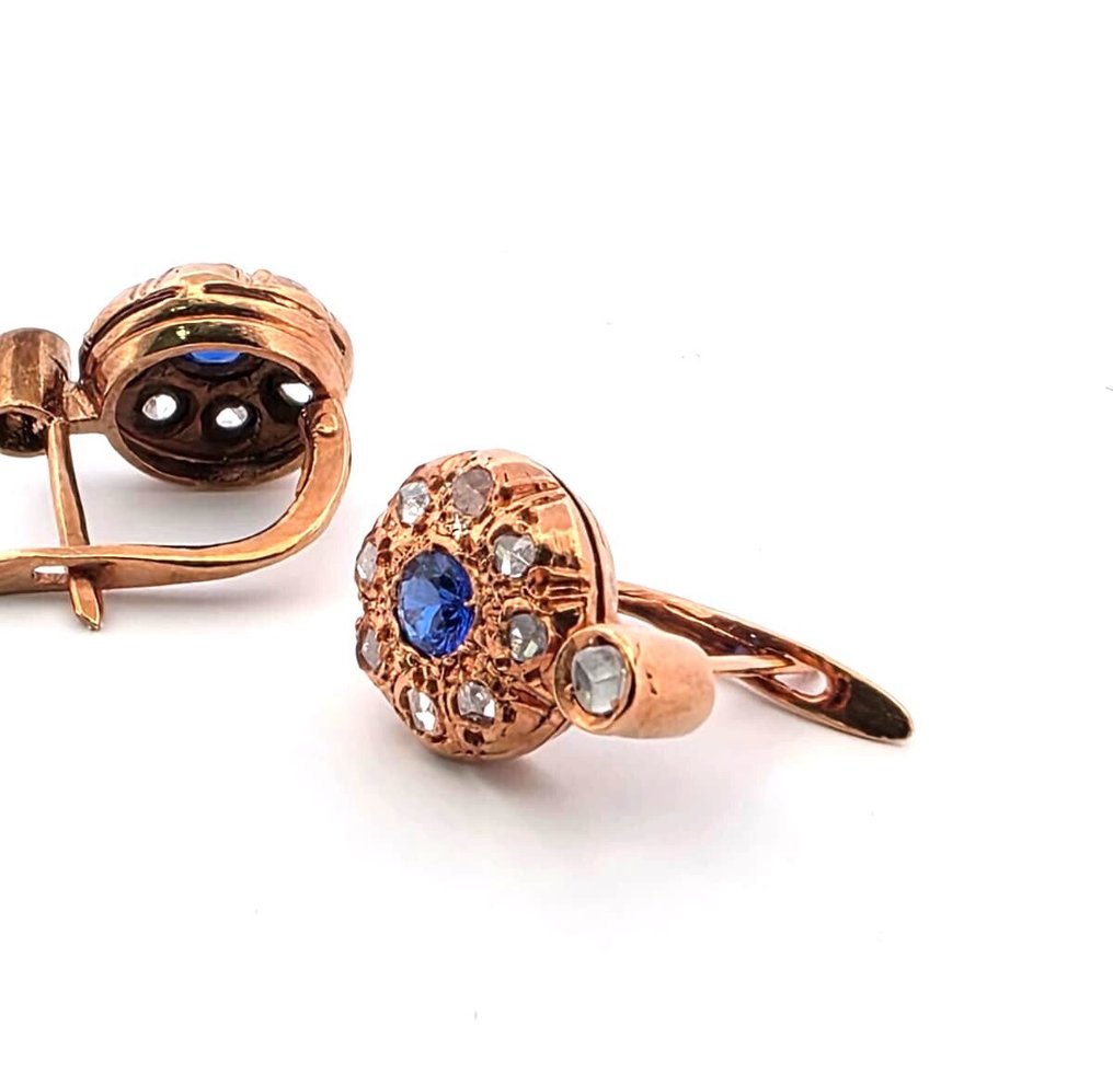 χωρίς τιμή ασφαλείας - Σκουλαρίκια - 9 kt. Ροζ χρυσό, Ασημί Ζαφείρι - Διαμάντι #3.2
