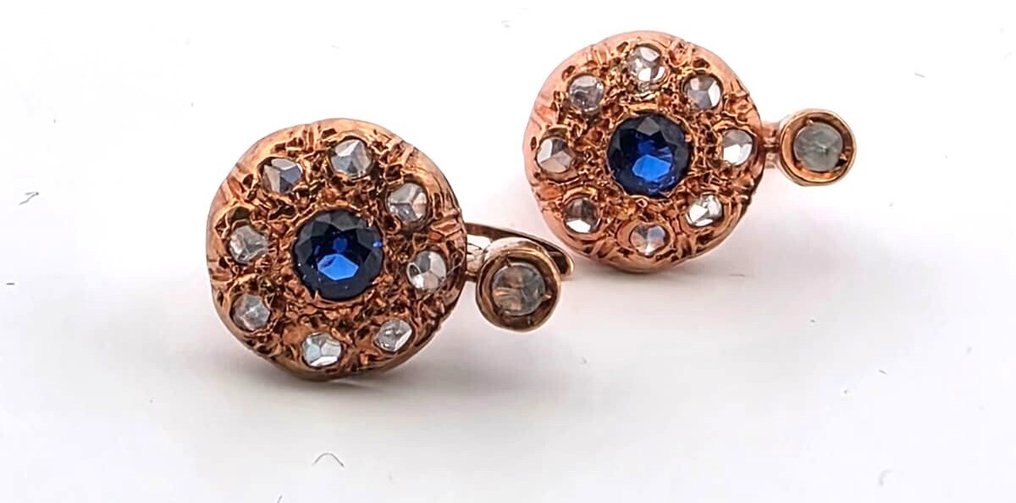 χωρίς τιμή ασφαλείας - Σκουλαρίκια - 9 kt. Ροζ χρυσό, Ασημί Ζαφείρι - Διαμάντι #1.0