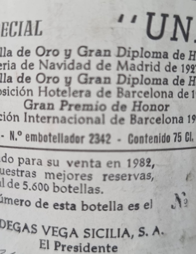 Vega Sicilia Unico, 1982 Release - 斗罗河岸 Reserva Especial - 1 Bottle (0.75L) #4.3