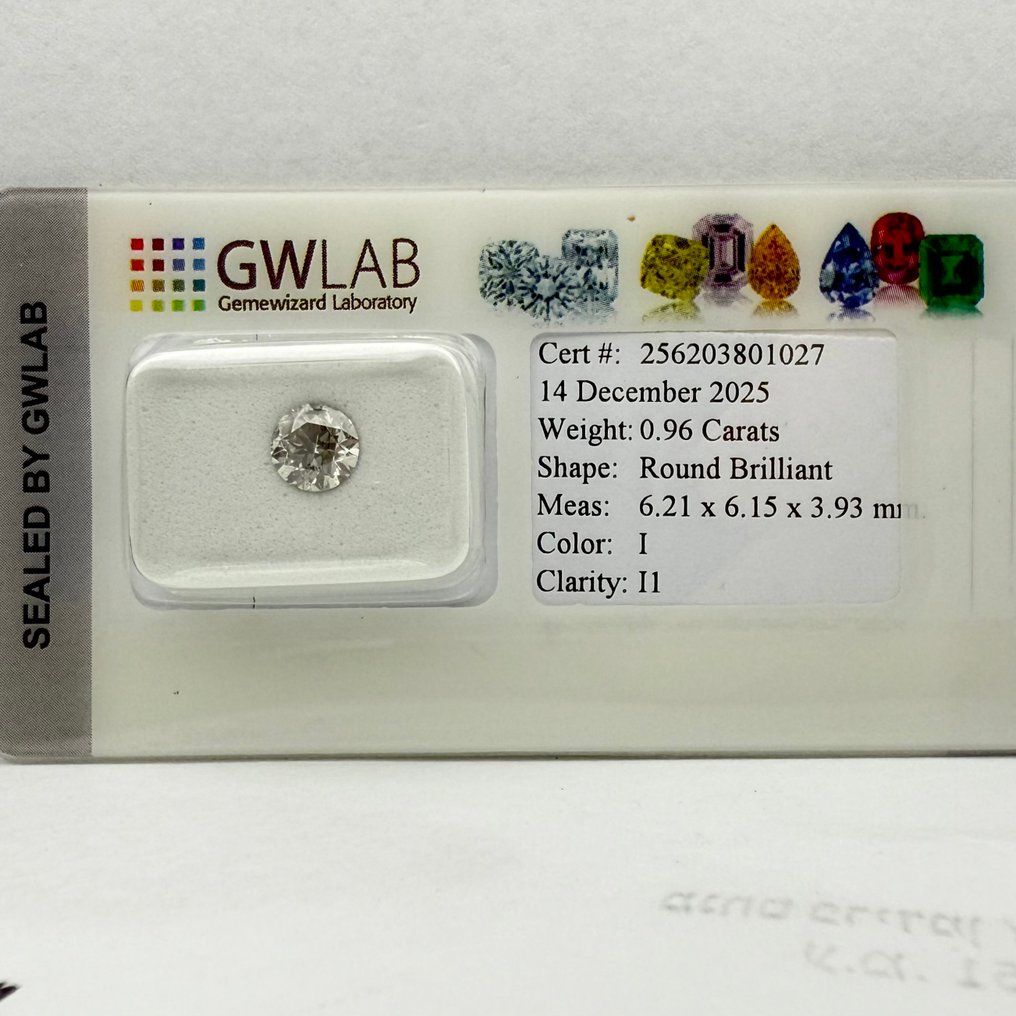 No reserve price - 1 pcs Diamond  (Natural)  - 0.96 ct - Round - I - I1 - Gemewizard Gemological Laboratory (GWLab) #4.3