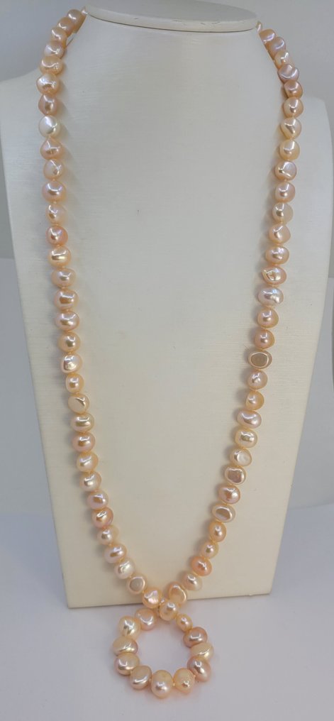 Senza prezzo di riserva - Collana Perle di Edison rosa da 9x11mm, Argento #2.1