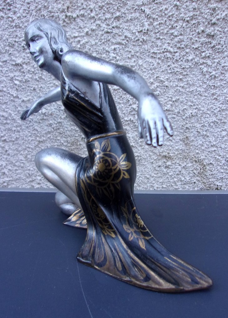 S.MELANI (1902- 1934) - Szobor, la danseuse - statue - 18 cm - Cink (spelter) #2.1