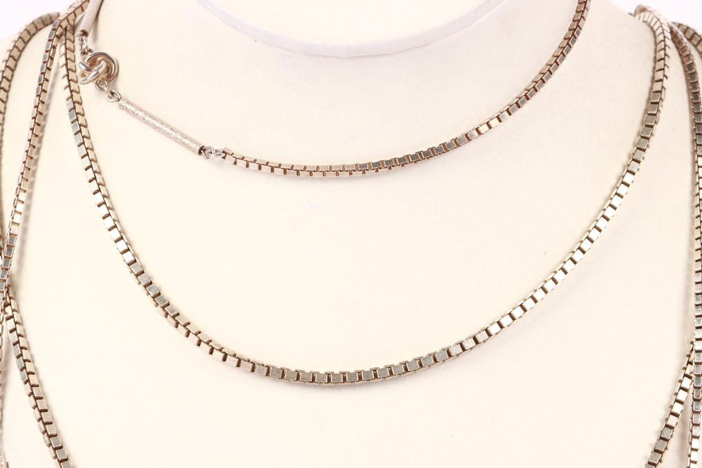 No reserve price - Necklace Silver - two long box chains #1.0