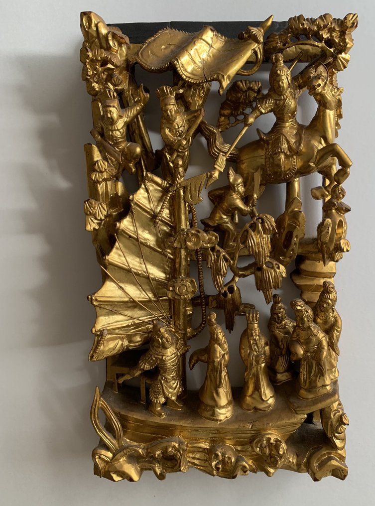 Kinesisk figurrelief, træ, udskåret - 20. århundrede #1.0