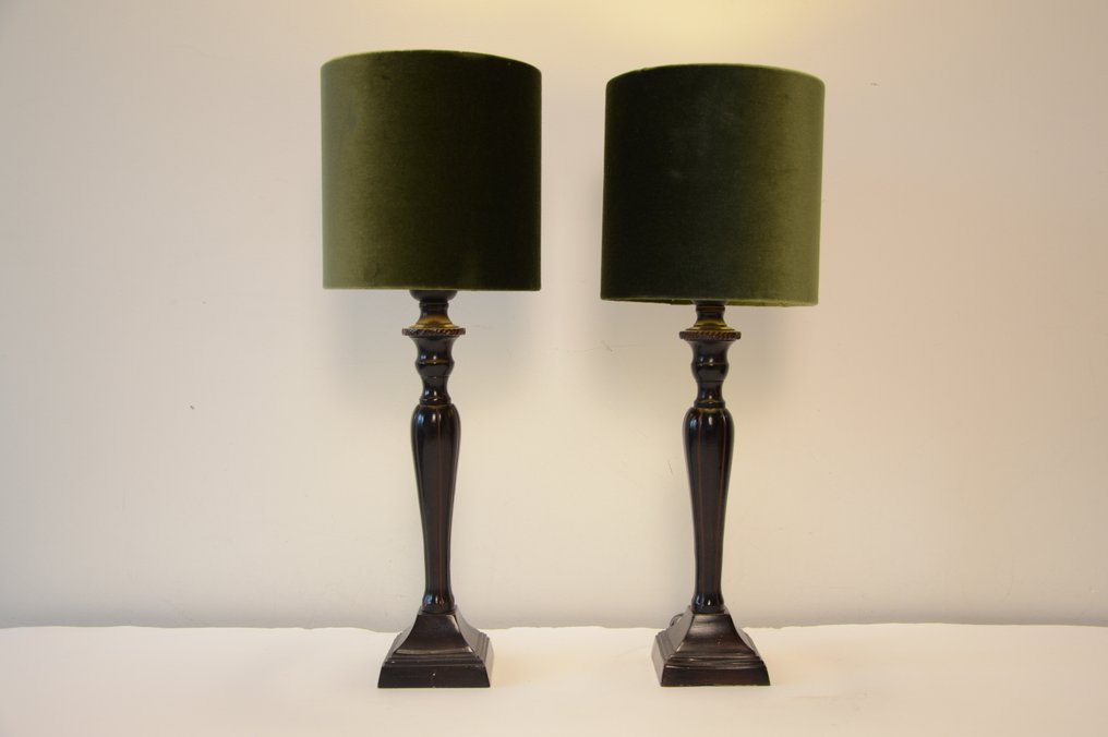 Lightmakers - 台灯 (2) - 一对新古典台灯 - 金属, 丝绒 #3.2