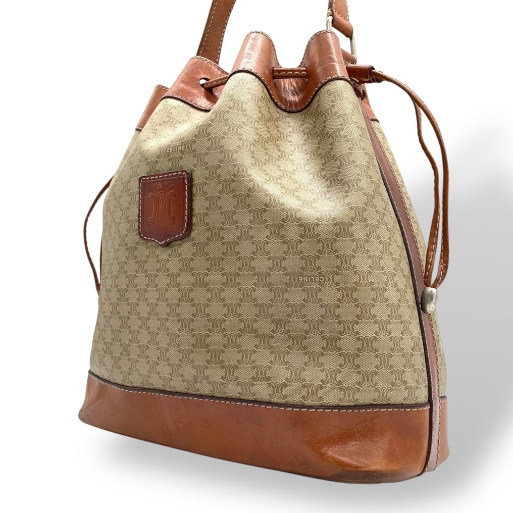 Céline - Macadam Pattern Drawstring Shoulder Bag Vintage PVC Leather Bucket Bag - Shoulder bag #1.0