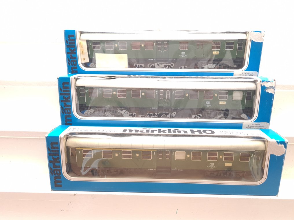 Märklin H0 - 4131/4132/4133 - Wagon de passagers pour trains miniatures (3) - 3x véhicules modifiés avec éclairage intérieur. - DB #1.0