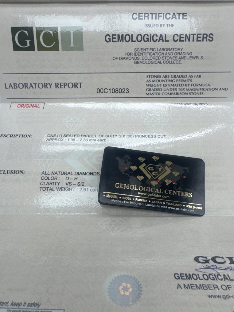 No reserve price - 66 pcs Diamond  (Natural)  - 2.61 ct - Square - D (colourless), E, F, G, H - VS1, VS2, SI1, SI2 - Gemmological Centre Israel (G.C.I.) #2.1