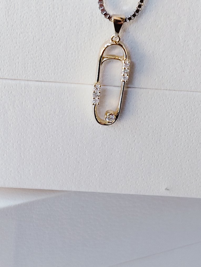 χωρίς τιμή ασφαλείας - Κολιέ με μενταγιόν - 18 καράτια Πλατίνα, Κίτρινο χρυσό - 0.05ct. tw. Διαμάντι (Φυσικό) #2.1