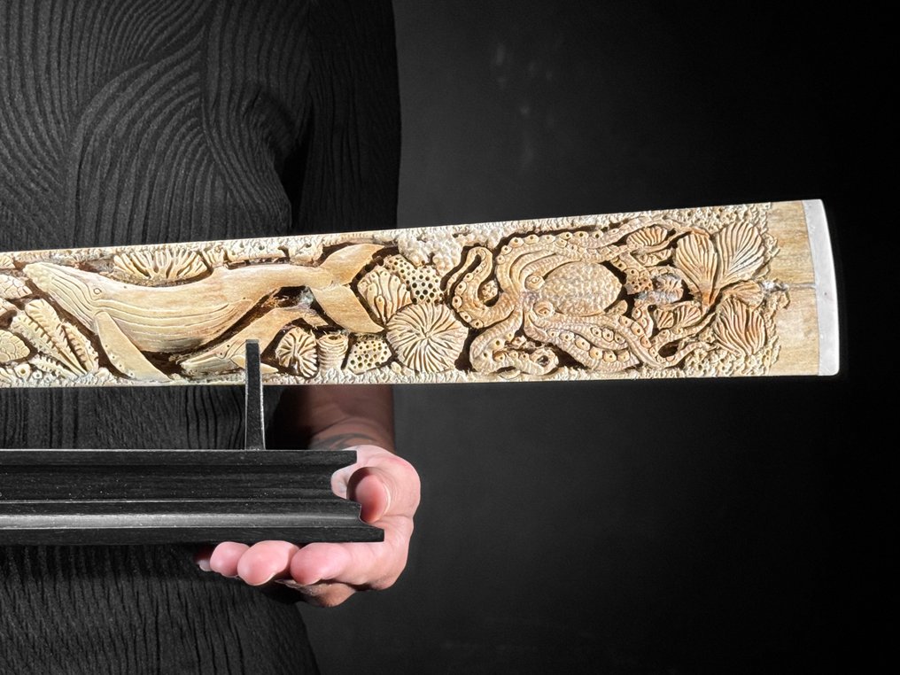 Χωρίς ελάχιστη τιμή - Εντυπωσιακό μεγάλο σκαλιστό ρύγχος ξιφία - θαλάσσιο μοτίβο Ρύγχος - Xiphias Gladius - 13 cm - 82 cm - 6 cm- Είδη που δεν ανήκουν στο CITES -  (1) #3.2