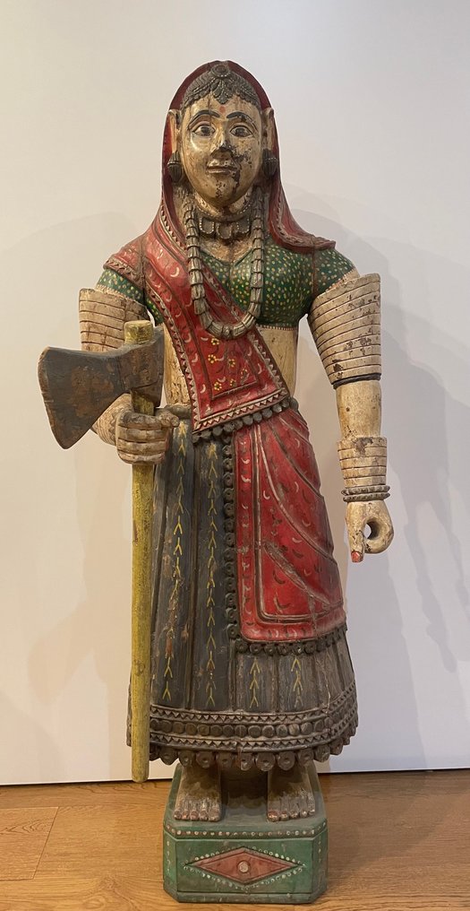 Par af store udskårne træstatuer – Maharajas palads krigere (Indien) - Træ - Indien - 20. århundrede #4.3