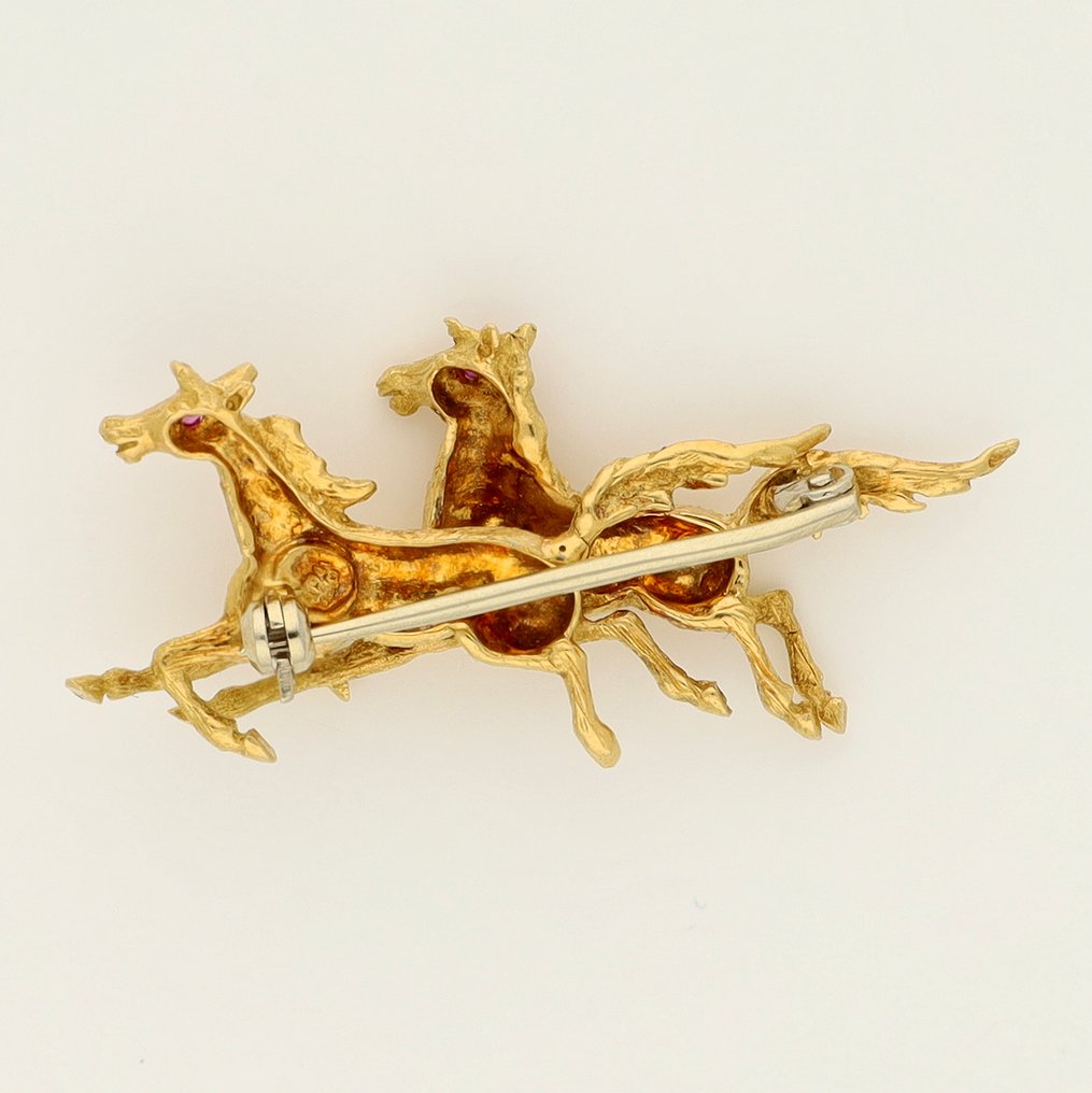 Brooch - 18 kt. Yellow gold Ruby - Horse #1.0