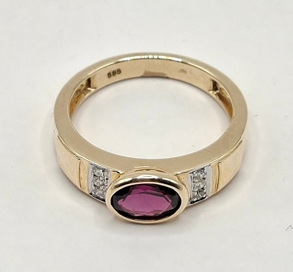 戒指 - 14K包金 黄金 - 1.43ct. tw. 石榴石 - 钻石 #3.2