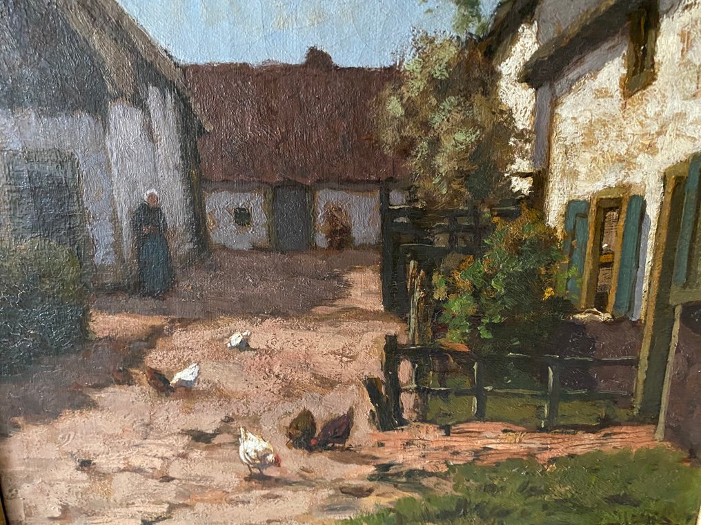J.K. Leurs (1865-1938) - Boerenerf met kippen #4.3