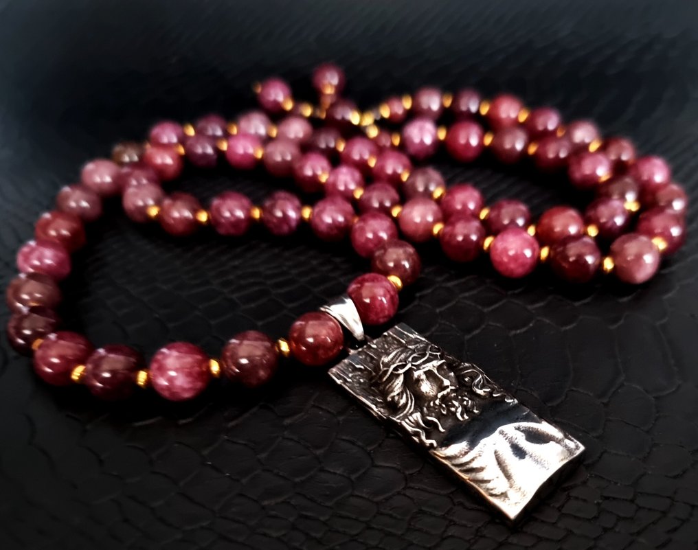 石榴石 - 坎蒂耶尔 - 基督教 - 吊坠 - 耶稣基督的面容 - 体现信仰、爱与精神 - 吊墜頸鏈 #2.1