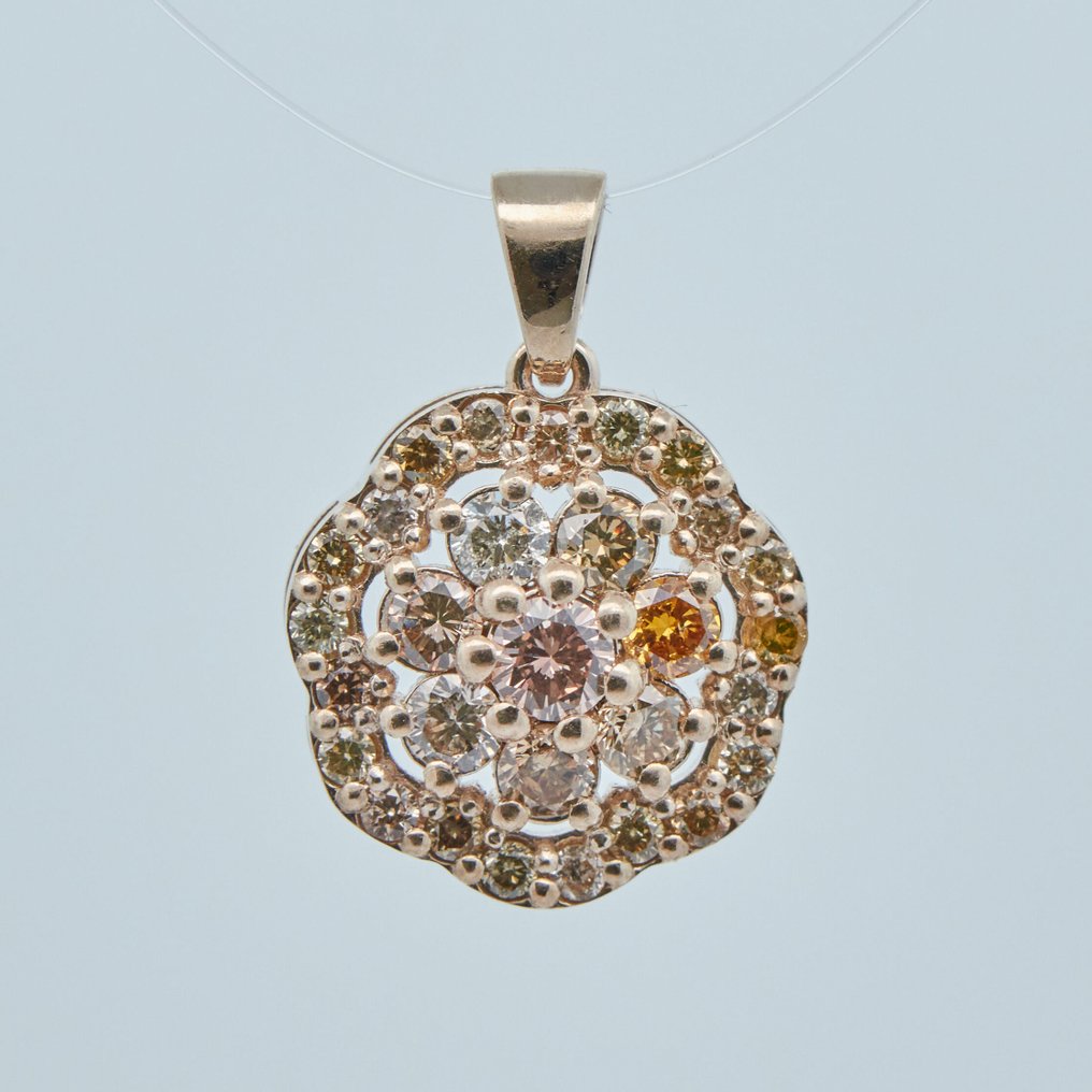 沒有保留價 - 墜飾 - 14 克拉 黃金 -  0.60ct. tw. 鉆石 (天然彩色) #1.0