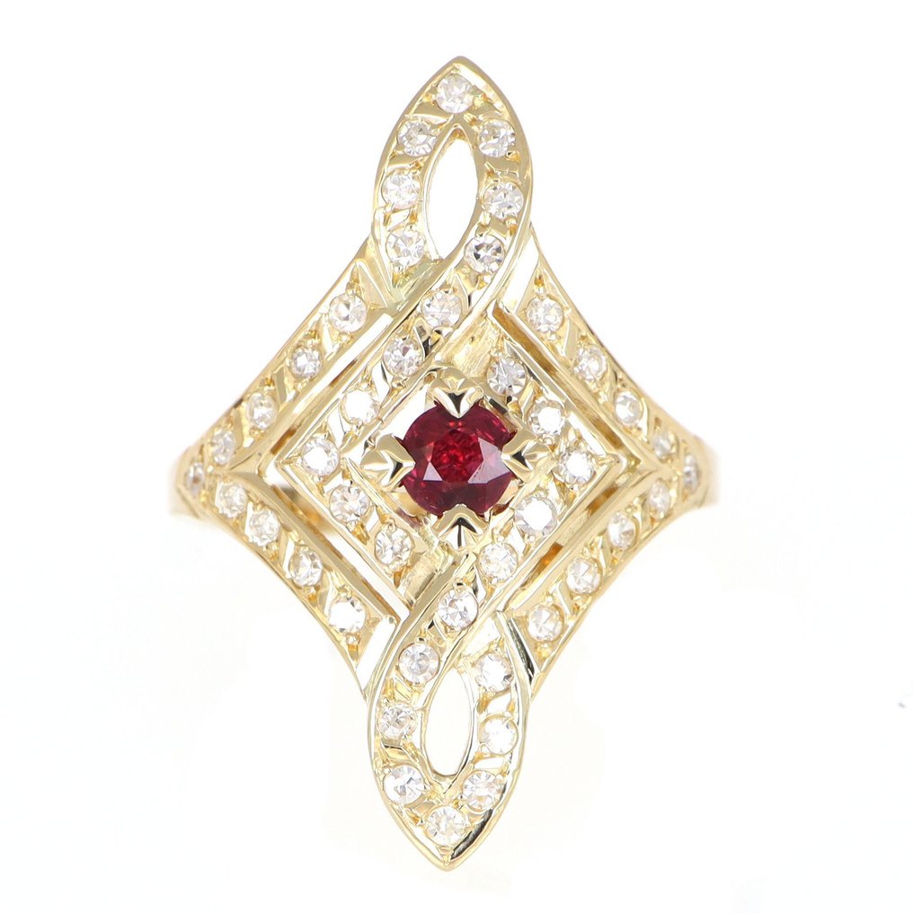 χωρίς τιμή ασφαλείας - Δαχτυλίδι - 18 καράτια Κίτρινο χρυσό Ρουμπίνι - Διαμάντι #1.0