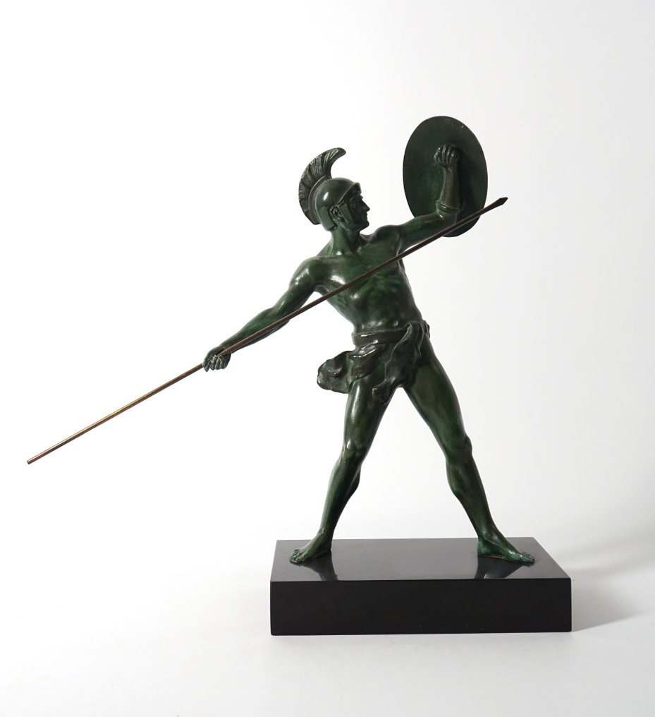Art Deco, 1920-1930 - Γλυπτό, 'Leonidas' - 43 cm - Επενδυμένη μεταλλουργία, γρανίτης #1.0