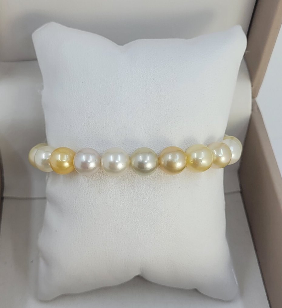 Bracciale Perle delle Malesie del Sud dorate e bianche - 8x9mm #1.0