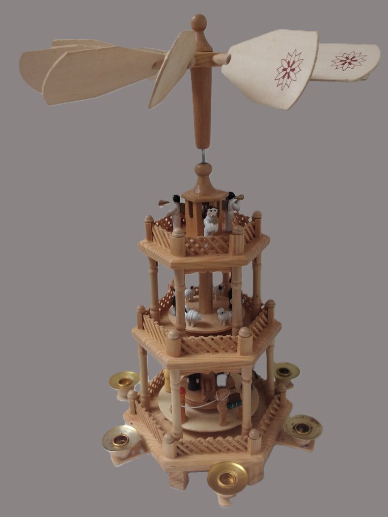 聖誕人形飾物 - 旋转圣诞金字塔 3层 - 43厘米 - 顶部 - 木 #1.0