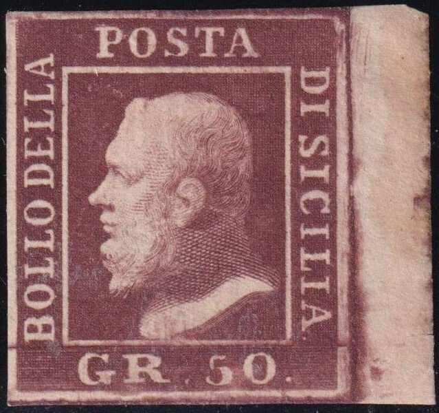 Antikke italienske stater - Sicilia 1859 - 50 gr. mørk oljebrun lakk pos.60 Sass 14 store Bdf veldig godt margerte MLH* sjelden og Spl #1.0