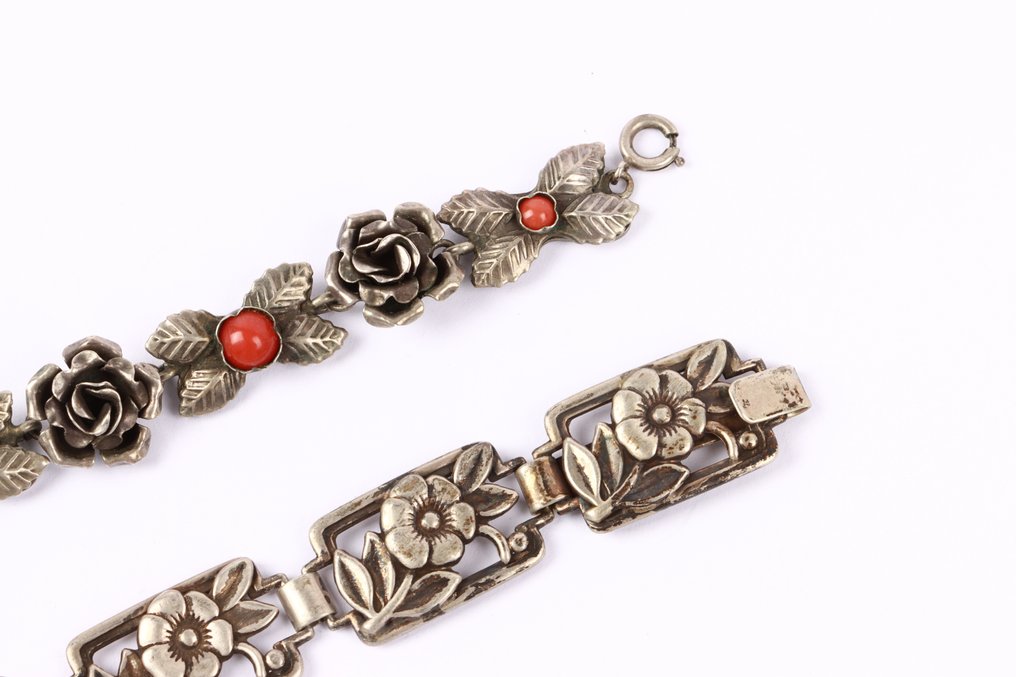 Senza prezzo di riserva - Bracciale Argento - floreale 2x #3.2