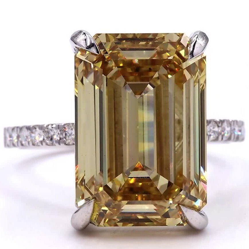 沒有保留價 - 戒指 - 18 克拉 白金 - 10.33ct. tw. 黃色 鉆石 (彩色實驗室培育鑽石) - 鉆石 #2.1