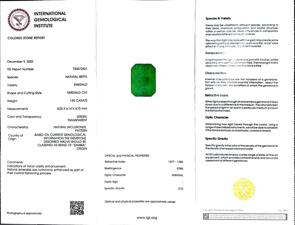 没有保留价 祖母绿  - 1.95 ct - 国际宝石研究院（IGI） #2.1