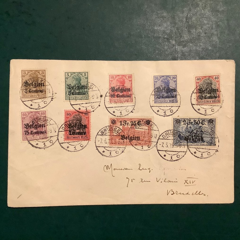 德意志國- 佔領比利時 （1914-1918）(Etappengebiet) 1191 - 完整的首次发行通过信件 - Michel 1/9 #1.0