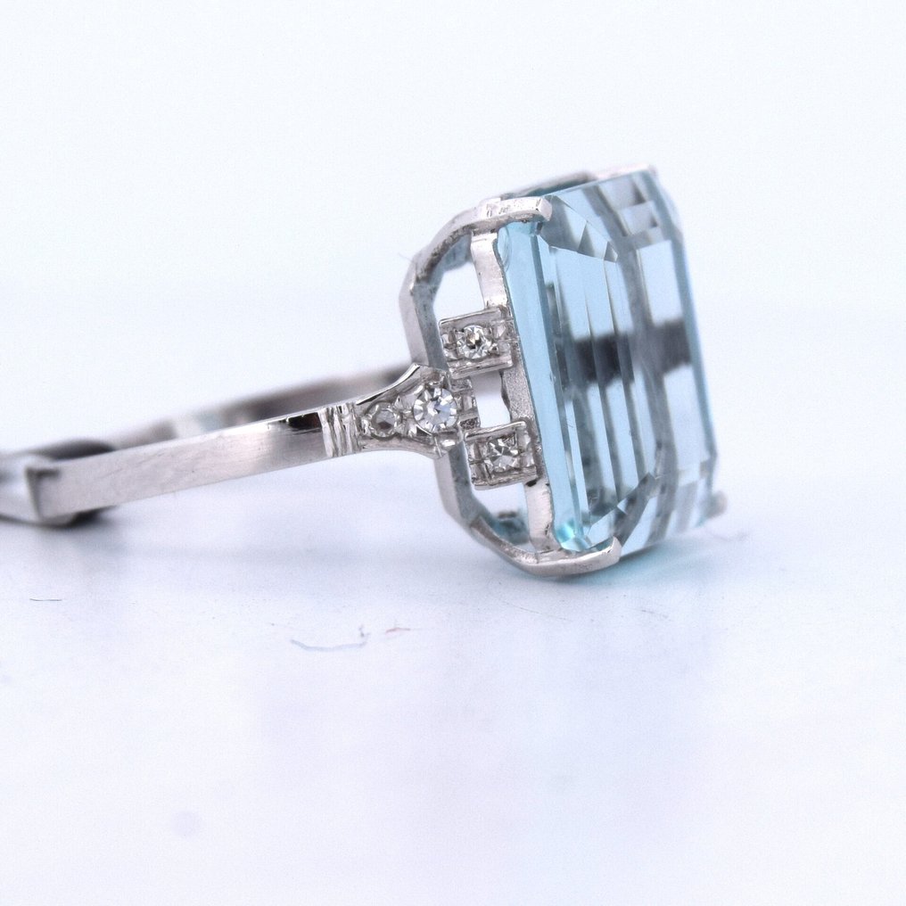 戒指 白金 -  7.20ct. tw. 海蓝宝石 - 钻石 - DECO' #4.3