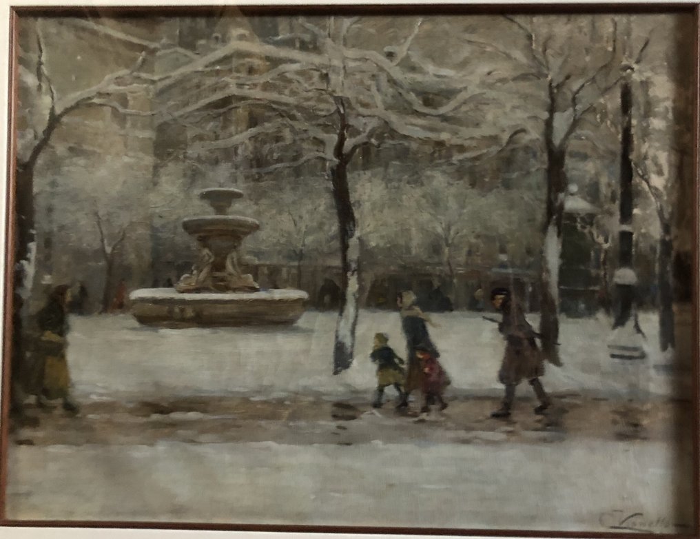 Cesare Vianello (1862-c.1920) - Piazza con fontana #1.0